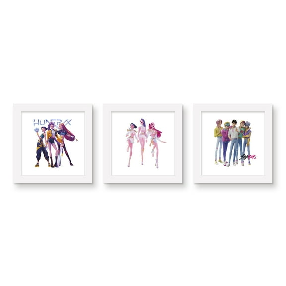 Gallery Pops® Netflix KPop Demon Hunters (2025) Mixed Wall Art Bundle (3-Pack), White Framed Version, 12" x 12"