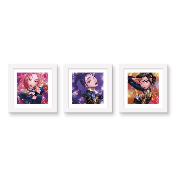 Gallery PopsĀ® Netflix Kpop Demon Hunters (2025) - Prism Wall Art Bundle (3-Pack), White Framed Version, 12" x 12"