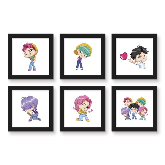 Gallery Pops® Netflix Kpop Demon Hunters (2025) - Saja Boys Chibi (6-Pack), Black Framed Version, 12" x 12"