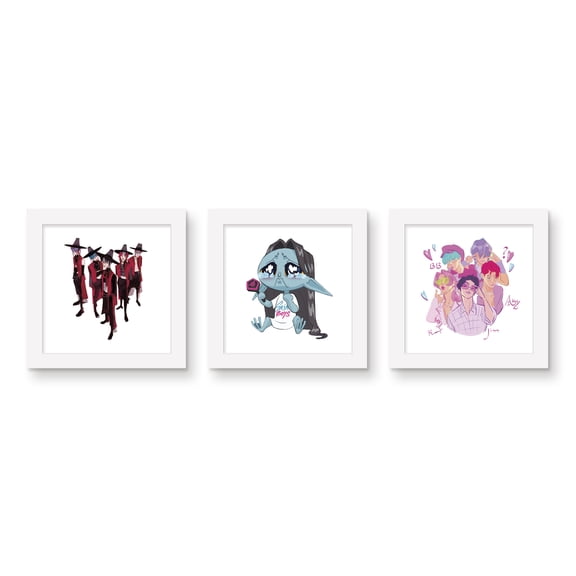 Gallery Pops® Netflix Kpop Demon Hunters (2025) - Saja Boys Demon (3-Pack), White Framed Version, 12" x 12"