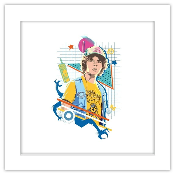 Gallery Pops Netflix Stranger Things: Season 3 - 80s-Style Dustin Henderson Graphic Wall Art, White Framed Version, 12" x 12"