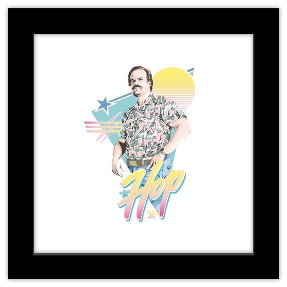 Gallery Pops Netflix Stranger Things: Season 3 - 80s-Style Hopper Graphic Wall Art, Black Framed Version, 12" x 12"