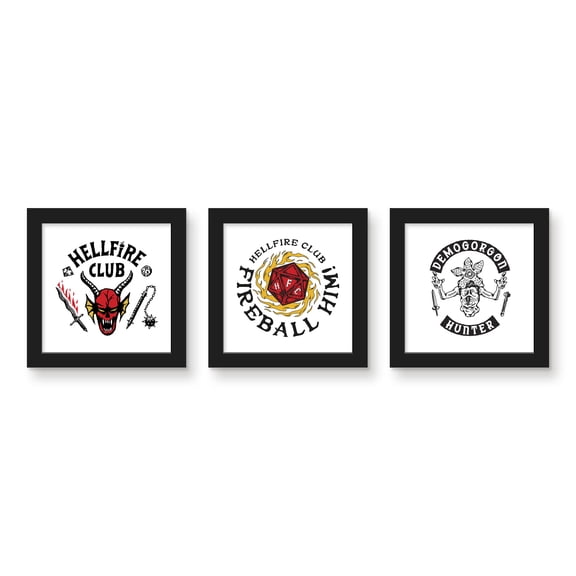 Gallery Pops Netflix Stranger Things: Season 4 - Hellfire Wall Art Bundle (3-Pack), Black Framed Version, 12" x 12"
