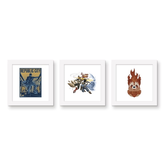 Gallery Pops Nickelodeon Avatar: The Legend of Korra - Republic City Wall Art Bundle (3-Pack), White Framed Version, 12" x 12"