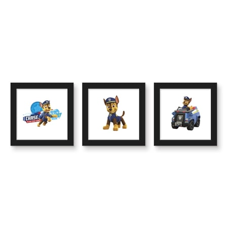 Gallery Pops Nickelodeon PAW Patrol - Chase Wall Art Bundle (3-Pack), Black Framed Version, 12" x 12"
