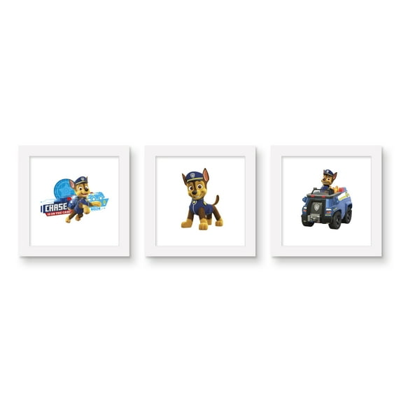 Gallery Pops Nickelodeon PAW Patrol - Chase Wall Art Bundle (3-Pack), White Framed Version, 12" x 12"