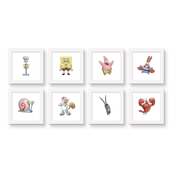 Gallery Pops Nickelodeon SpongeBob SquarePants - Characters Wall Art Bundle (8-Pack), White Framed Version, 12" x 12"