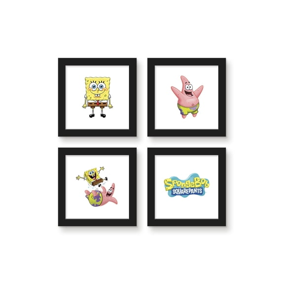 Gallery Pops Nickelodeon SpongeBob SquarePants - Friends Wall Art Bundle (4-Pack), Black Framed Version, 12" x 12"