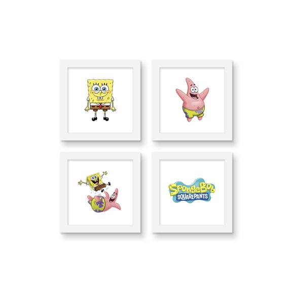 Gallery Pops Nickelodeon SpongeBob SquarePants - Friends Wall Art Bundle (4-Pack), White Framed Version, 12" x 12"