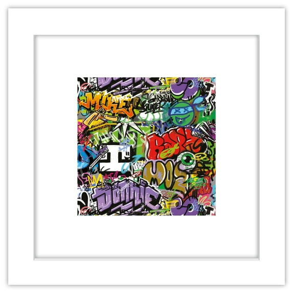 Gallery Pops Nickelodeon Teenage Mutant Ninja Turtles: Mutant Mayhem - Graffiti Pattern Wall Art, White Framed Version, 12" x 12"