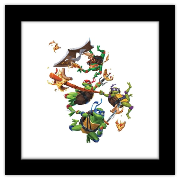 Gallery Pops Nickelodeon Teenage Mutant Ninja Turtles: Mutant Mayhem - Group Pizza Time Wall Art, Black Framed Version, 12" x 12"
