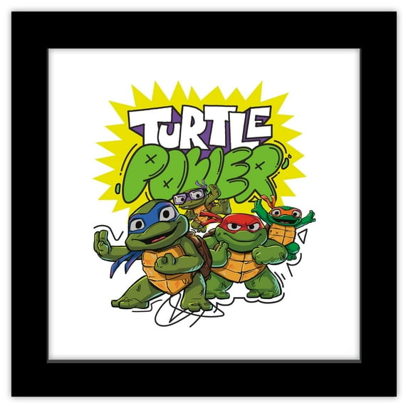 Gallery Pops Nickelodeon Teenage Mutant Ninja Turtles: Mutant Mayhem - Mini Mutants Turtle Power Wall Art, Black Framed Version, 12" x 12"