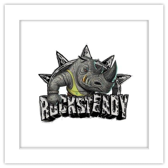 Gallery Pops Nickelodeon Teenage Mutant Ninja Turtles: Mutant Mayhem - Rocksteady Patch Wall Art, White Framed Version, 12" x 12"