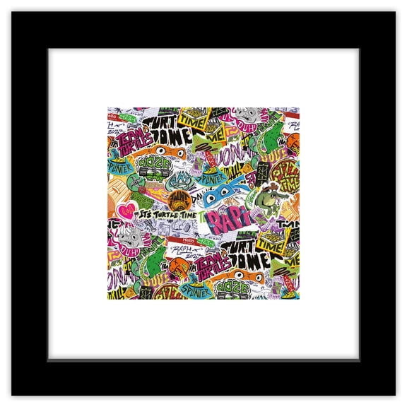 Gallery Pops Nickelodeon Teenage Mutant Ninja Turtles: Mutant Mayhem - Sticker Pattern Wall Art, Black Framed Version, 12" x 12"