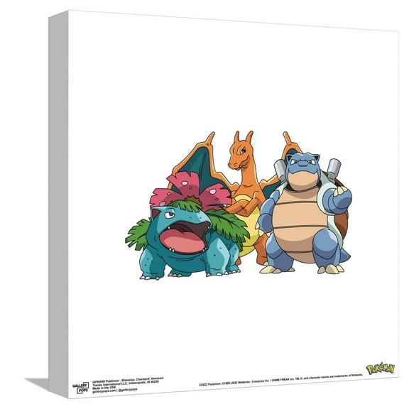 Gallery Pops Pokémon - Blastoise, Charizard, Venusaur Canvas Wall Art, Unframed Version, 12" x 12"