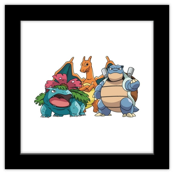 Gallery Pops Pokemon - Blastoise, Charizard, Venusaur Wall Art, Black Framed Version, 12" x 12"