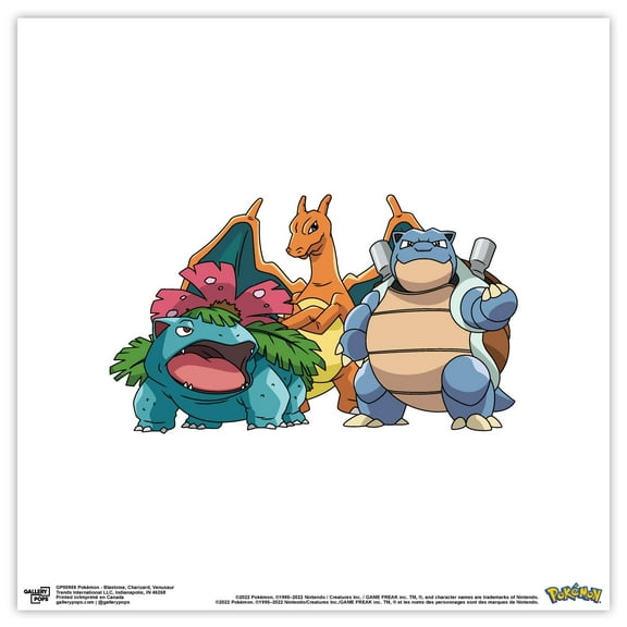 Gallery Pops Pokemon - Blastoise, Charizard, Venusaur Wall Art, Unframed Version, 12" x 12"