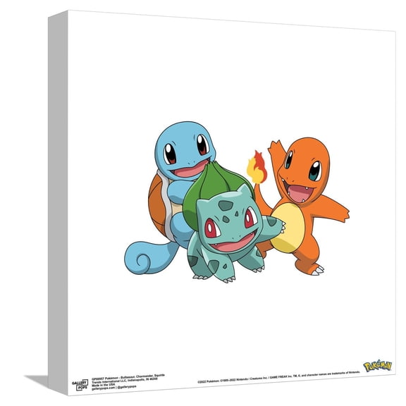Gallery Pops Pokmon - Bulbasaur, Charmander, Squirtle Canvas Wall Art, Unframed Version, 12" x 12"