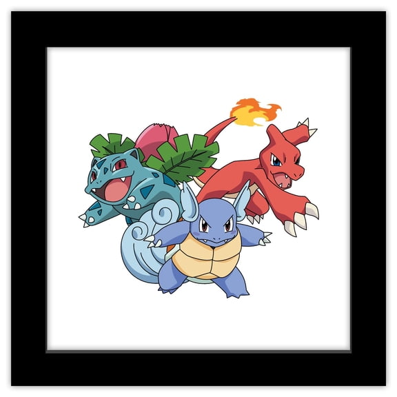 Gallery Pops Pokemon - Ivysaur, Charmeleon, Wartortle Wall Art, Black Framed Version, 12" x 12"