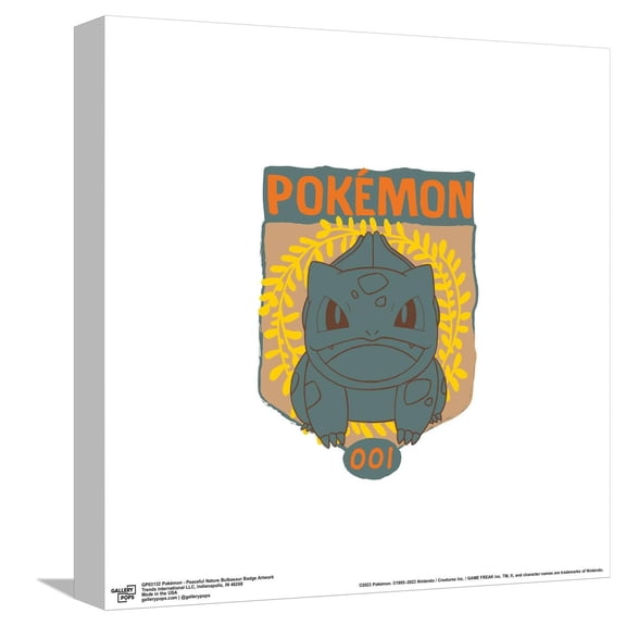 Gallery Pops Pokmon - Peaceful Nature Bulbasaur Badge Artwork Canvas Wall Art, Unframed Version, 12" x 12"