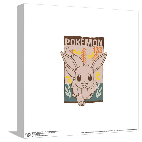 Gallery Pops Pokémon - Peaceful Nature Eevee Badge Artwork Canvas Wall Art, Unframed Version, 12" x 12"
