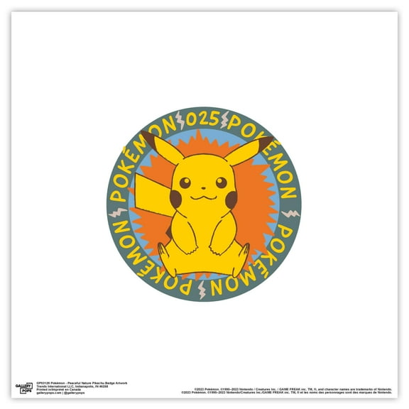 Gallery Pops Pokemon - Peaceful Nature Pikachu Badge Artwork Wall Art, Unframed Version, 12" x 12"