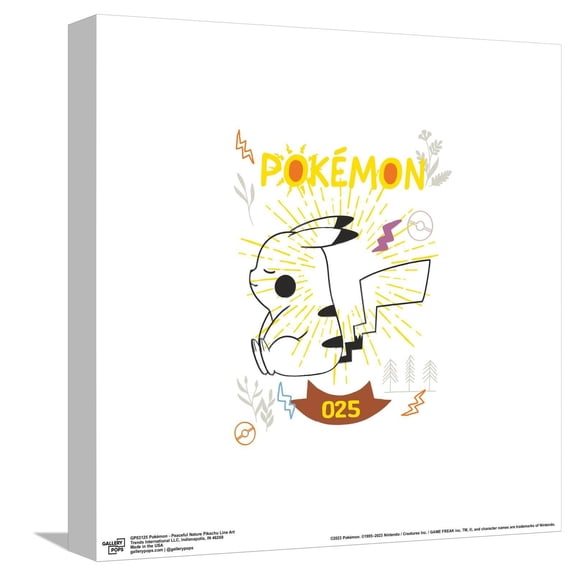 Gallery Pops Pokmon - Peaceful Nature Pikachu Line Art Canvas Wall Art, Unframed Version, 12" x 12"