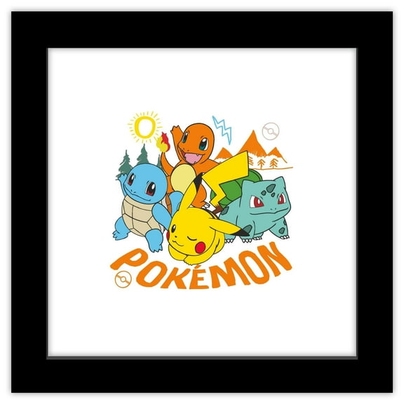 Gallery Pops Pokemon - Peaceful Nature Pokemon Wall Art, Black Framed Version, 12" x 12"