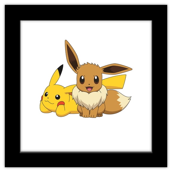Gallery Pops Pokémon - Pikachu Eevee Group Wall Art, Black Framed Version, 12" x 12"
