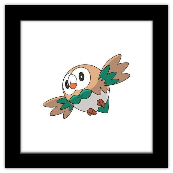 Gallery Pops Pokemon - Rowlet Wall Art, Black Framed Version, 12" x 12"