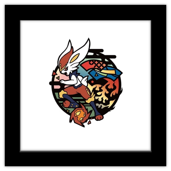Gallery Pops Pokemon - Wagara Cinderace Wall Art, Black Framed Version, 12" x 12"