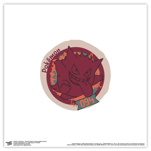 Gallery Pops Pokemon - Peaceful Nature Gengar Badge Artwork Wall Art, Unframed Version, 12" x 12"