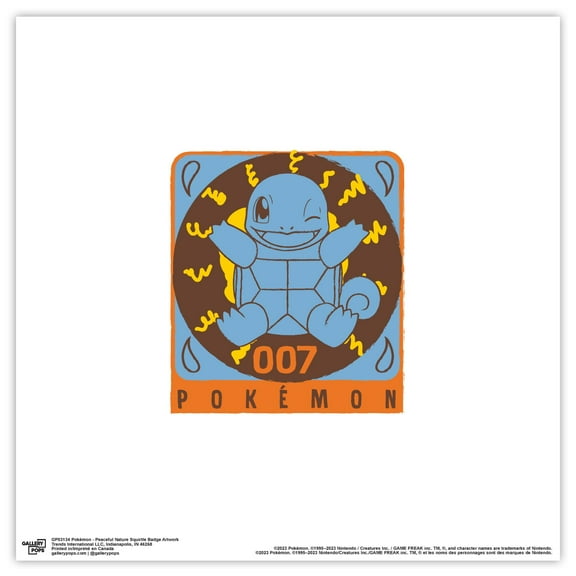 Gallery Pops Pokemon - Peaceful Nature Squuirtle Badge Artwork Wall Art, Unframed Version, 12" x 12"