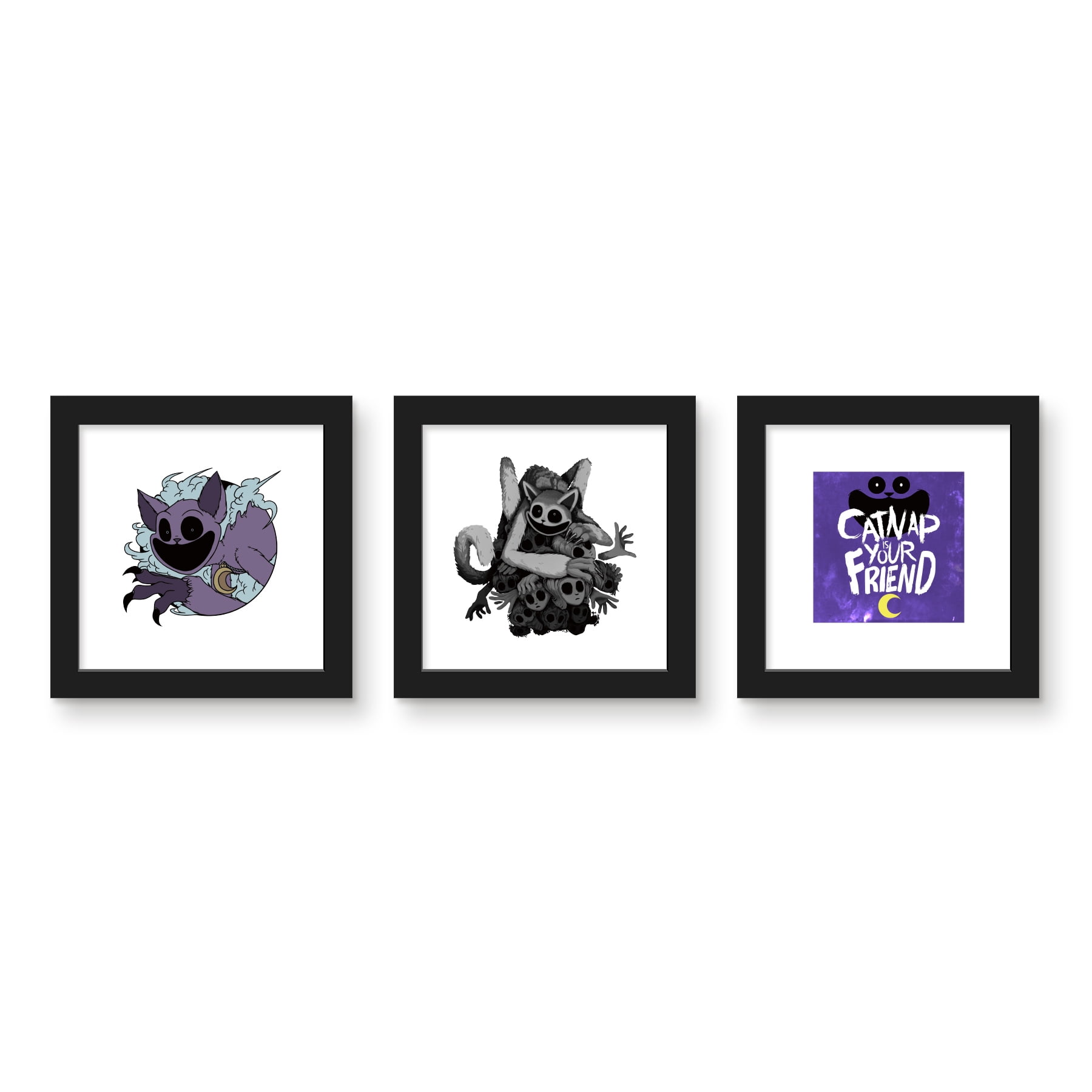Black Framed Cat Nap Gaming Horror Wall Art Set