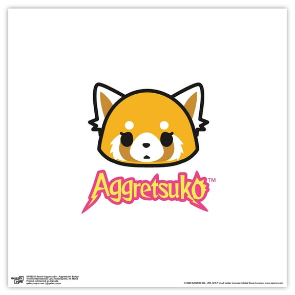 Gallery Pops Sanrio Aggretsuko - Aggretsuko Badge Wall Art, Unframed Version, 12" x 12"