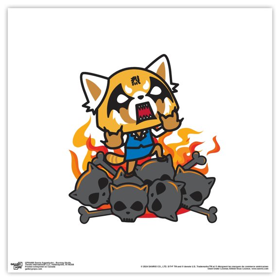 Gallery Pops Sanrio Aggretsuko - Burning Skulls Wall Art, Unframed Version, 12" x 12"