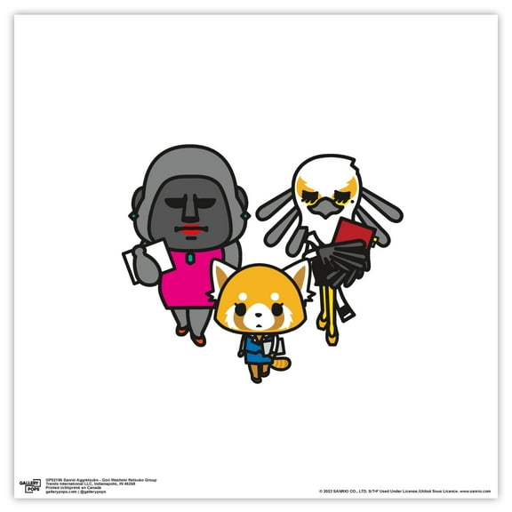 Gallery Pops Sanrio Aggretsuko - Gori Washimi Restsuko Group Wall Art, Unframed Version, 12" x 12"