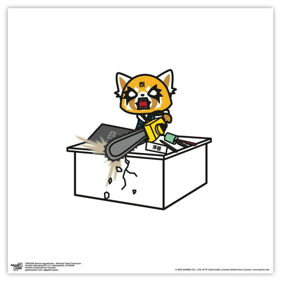 Gallery Pops Sanrio Aggretsuko - Retsuko Desk Chainsaw Wall Art, Unframed Version, 12" x 12"