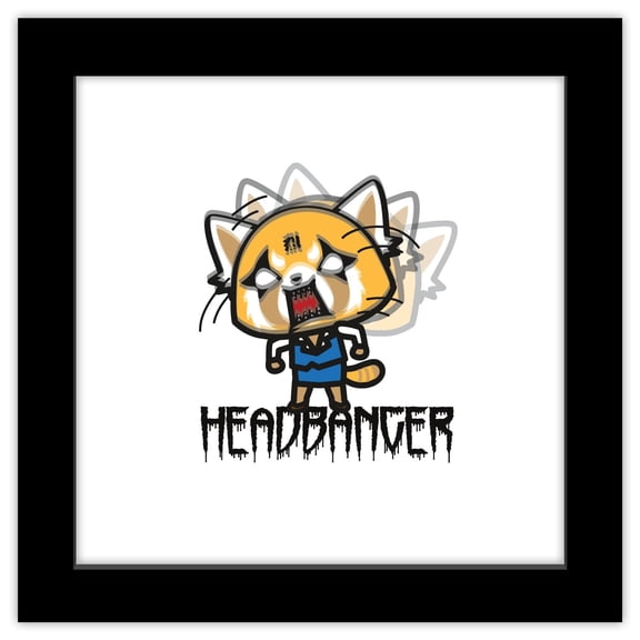Gallery Pops Sanrio Aggretsuko - Retsuko Headbanger Wall Art, Black Framed Version, 12" x 12"