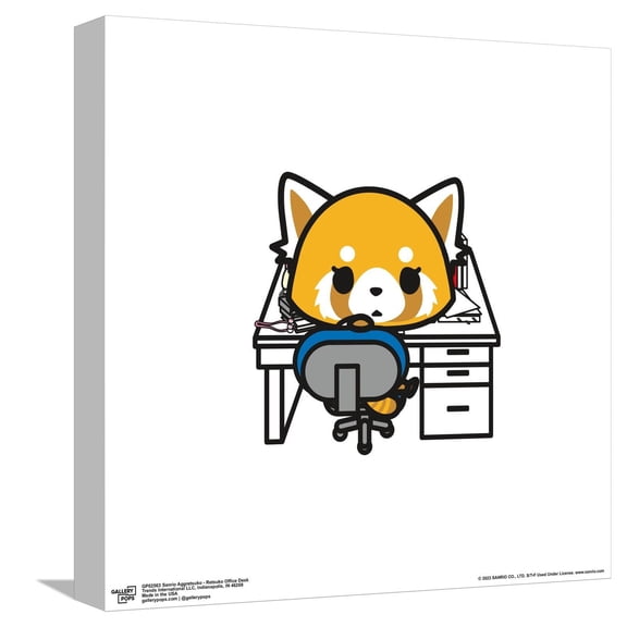 Gallery Pops Sanrio Aggretsuko - Retsuko Office Desk Canvas Wall Art, Unframed Version, 12" x 12"