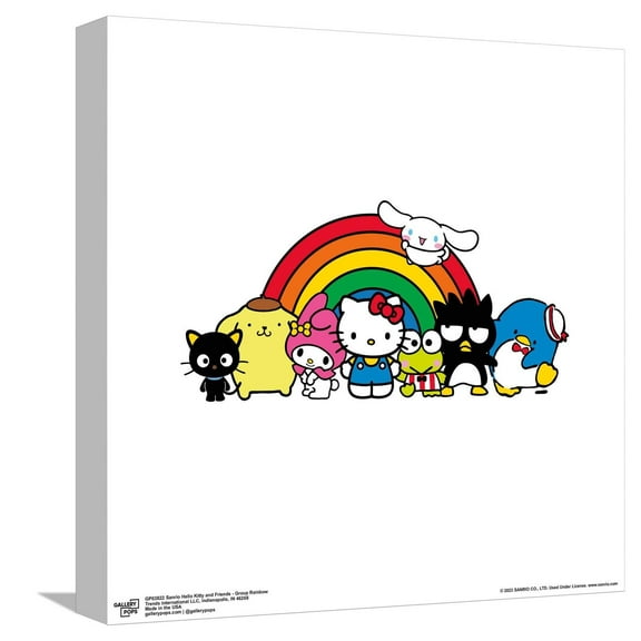 Gallery Pops Sanrio Hello Kitty and Friends - Group Rainbow Canvas Wall Art, Unframed Version, 12" x 12"