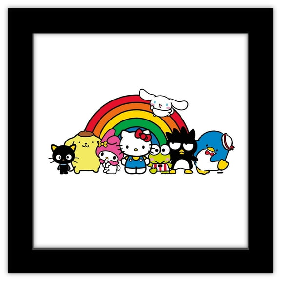Gallery Pops Sanrio Hello Kitty and Friends - Group Rainbow Wall Art, Black Framed Version, 12" x 12"
