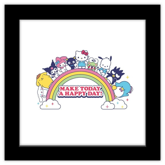 Gallery Pops Sanrio Hello Kitty and Friends - Make Today a Happy Day Wall Art, Black Framed Version, 12" x 12"