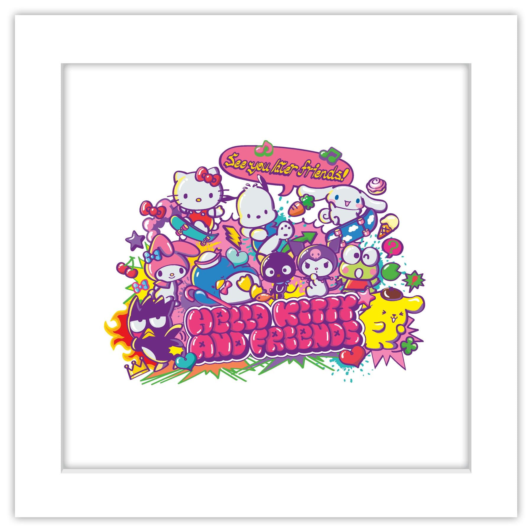 White Framed Hello Kitty and Friends Anime Print, 12" x 12"
