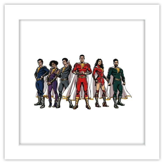 Gallery Pops Shazam! Fury of the Gods - Group Illustration Wall Art, White Framed Version, 12" x 12"