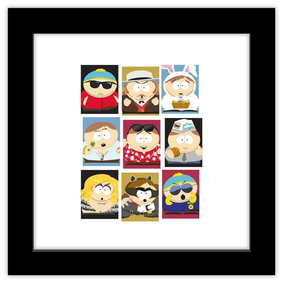 Gallery Pops South Park - Faces of Cartman Wall Art, Black Framed Version, 12" x 12"