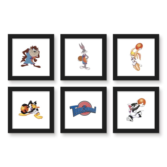 Gallery Pops Space Jam - Tune Squad Wall Art Bundle (6-Pack), Black Framed Version, 12" x 12"