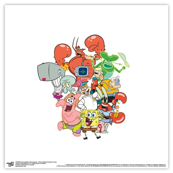 Gallery Pops SpongeBob Squarepants - Friends Watercolor Sketch Wall Art, Black Framed Version, 12" x 12"