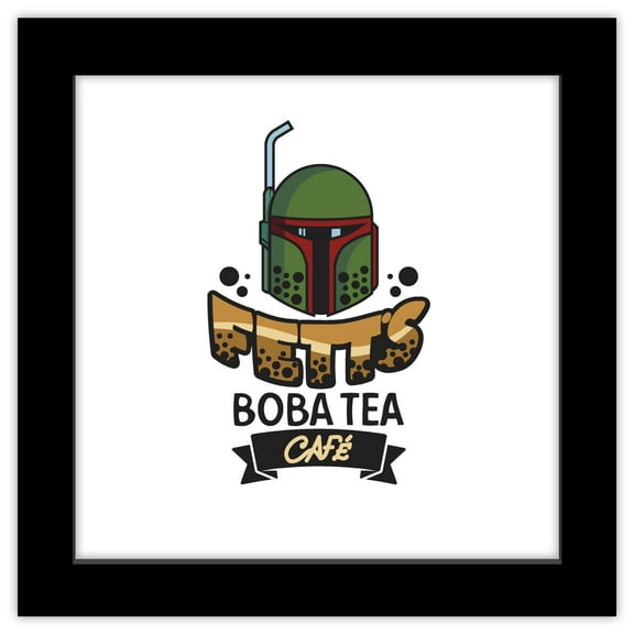 Gallery Pops Star Wars - Humor Fett's Boba Tea Wall Art, Black Framed Version, 12" x 12"