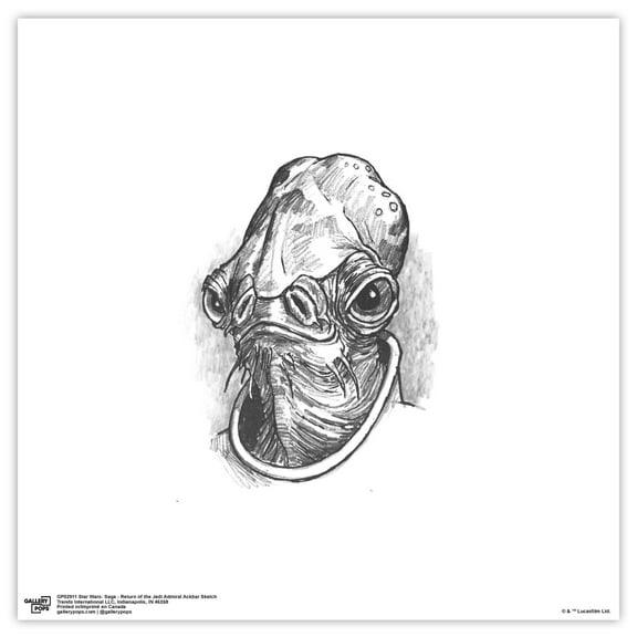 Gallery Pops Star Wars: Saga - Return of the Jedi Admiral Ackbar Sketch Wall Art, Unframed Version, 12" x 12"